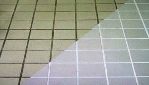 Beofre and after grout cleaning example on white tiles